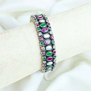 Aasma Cultural Collectible <b>Indian</b> Women's 925 Sterling Silver Multi-Stone Bezel Setting <b>Bangle</b> Semi-Precious Jewelry Everyday - Product Image 4