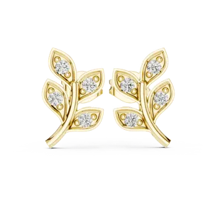 Boucle d'oreille tendance en forme de feuille avec diamant rond plaqué or 18 carats, style mignon pour fiançailles, mariage ou fête, certifiée IGI - Product Image 1