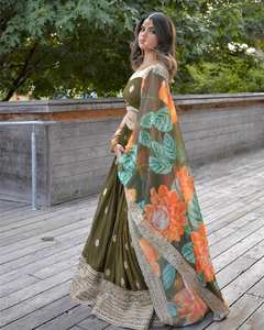 Nuevo Diseño Tradicional, Estilo Coadded, Tela de Imitación Georgette, Atractivo Verde Mehendi Bordado, Sin Arrugas, para Fiestas de Verano e Invierno - Product Image 1