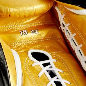 Brand New High Quality 16oz Boxing MS Training <b>Gloves</b> - Gold <b>Black</b> <b>Lace</b> 3 - Product Image 5