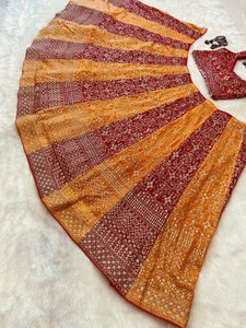 Celebridad inspirado multicolor secuencia trabajo Premium Faux Georgette bordado moda Lahenga Choli con blusa - Product Image 6