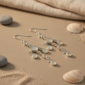 925 <b>Silver</b> Moonstone Drop <b>Earrings</b> Gold Women's Elegant <b>Heart</b>-shaped for Weddings Parties Giftable Diamond Pearl Encrusted - Product Image 3