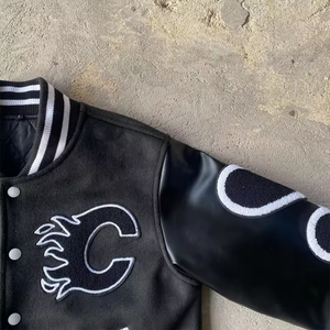 Veste universitaire d'hiver de luxe avec manches en cuir, intérieur matelassé, vêtements de sport unisexe de style rétro pour temps froid - Product Image 5