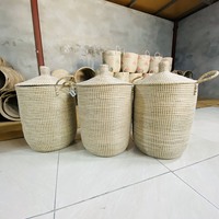 Panier de rangement pour linge en herbe de mer de haute qualité avec couvercle, fabricant vietnamien