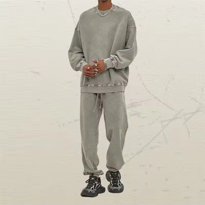 <b>Tracksuits</b> Custom Acid Wash Hoodies Set Crewneck Sweatshirt Set <b>Plain</b> <b>Tracksuit</b> for Printing Manufacturer OEM ODM Process Impex - Product Image 2