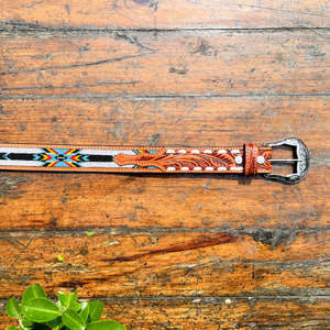 Ceinture Western Classique en Cuir Véritable Perlé Paisley Faite à la Main avec Boucle Ardillon en Alliage de Zinc 40MM pour Tenue Décontractée - Product Image 6