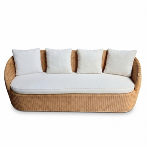 Sofá Grenoble de Ratán con Estructura Subaliu, Tejido de Ratán Pitrit, Cojines de Tela SR 10 Stone, Cama de Día, Conjuntos de Muebles de Exterior Premium - Product Image 1
