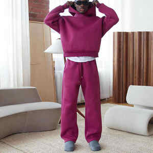 Ensemble survêtement unisexe en coton 100% avec capuche et pantalon de survêtement surdimensionné, design personnalisé, poids lourd, ample, pour l'hiver - Product Image 1