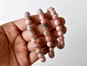 Bracelet de perles rondes en rhodochrosite rose pure naturelle de 8 mm pour la méditation, bijoux unisexes pour les amoureux, vente en gros - Product Image 1