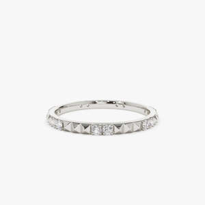 Anillo de Eternidad de Oro Sólido de 14K con Diamantes Naturales de 0.22 CT, Certificado por Terceros, Regalo para Mujer, Diseño Piramidal, Moderno - Product Image 3