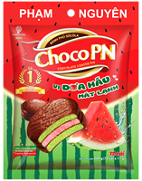 Délicieux biscuits sucrés au chocolat saveur cacao et pastèque, fourrés aux guimauves, texture moelleuse, parfum melon, en sac ou boîte en vrac