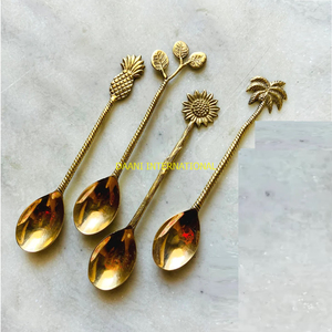 ชุดช้อนชากาแฟสีทองตกแต่งช้อนทองเหลืองทำขนมวินเทจพร้อมใบทานตะวันสับปะรด - Product Image 1
