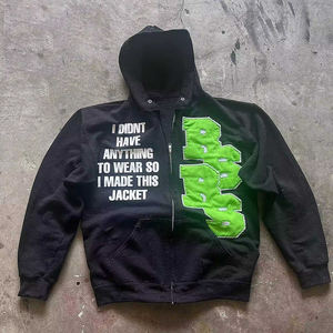 Nouveautés Vêtements pour adultes Personnaliser Sweat à capuche avec logo imprimé bouffant Sweatshirts à capuche et sweatshirts de haute qualité lavés à l'acide avec fermeture éclair complète - Product Image 2