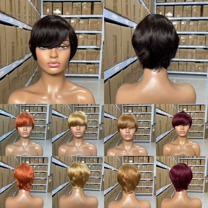 Đầy Màu Sắc Ngắn Pixie Cắt Tóc Giả Với Những Tiếng Nổ Đầy Đủ Máy Làm Tóc Giả Với Những Tiếng Nổ Glueless Thẳng <span class=keywords><strong>Bob</strong></span> Tóc Giả Tóc Con Người Cho Phụ Nữ - Product Image 1