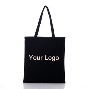 Bolso de mano de lona de algodón de PVC de la mejor calidad con patrón de letras en blanco Bolsas de mano de estilo con mango portátil Color negro - Product Image 1