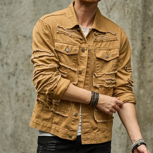 Chaquetas vaqueras acolchadas rasgadas desgastadas de manga larga informales personalizadas de alta calidad para hombre, ropa de calle Vintage a prueba de viento y transpirable - Product Image 5