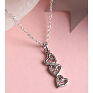 Compre Colgantes de Plata de Ley 925 de Primera Calidad para Mujeres y Niñas, Forma Geométrica de Corazón, Rodio con Topacio, Circonita, Diamante, en Caja - Product Image 2