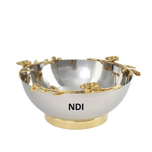 Cuenco de servidor de fruta profundo redondeado de diseño moderno, centros de mesa, cuenco de servidor de fruta decorativo, cuenco de fruta de Metal con acabado antiguo - Product Image 1