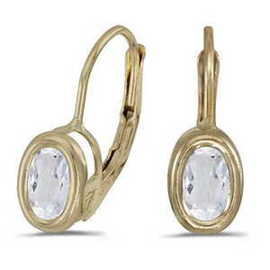 14k Yellow Gold Bezel-Set Oval White Topaz <b>Leverback</b> <b>Earrings</b> 1.14ct Fashionable Style - Product Image 1