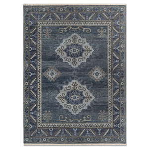 Tapis en laine noués à la main Erbe Blue, motifs rectangulaires et abstraits pour la maison - Rgs-1276 - Product Image 1