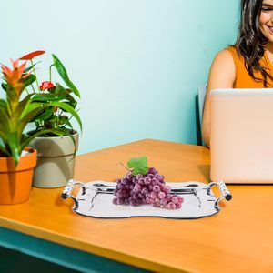 Bandeja Decorativa de Acero Inoxidable Ecológica Plateada con Asa para Café, Té, Centro de Mesa, Decoración de Mesa Resistente al Agua - Product Image 1