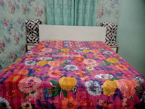 Venta caliente King Size 100% algodón suave orgánico Vintage Floral impreso hecho a mano Kantha edredón para Hotel y uso doméstico - Product Image 6