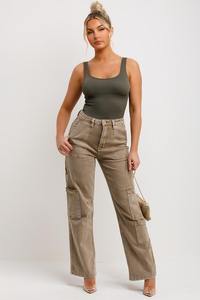 กางเกงยีนส์ซักลายกรดสำหรับผู้หญิงสีน้ำตาลแบบแบนสีน้ำตาลทันสมัย2025ออกแบบได้ตามต้องการสำหรับฤดูร้อน - Product Image 4