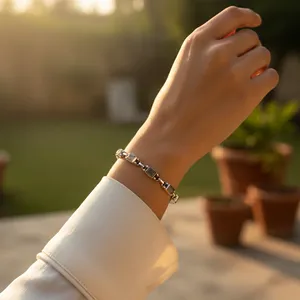 Bracelet pour femme en argent avec motif géométrique, style bohème, tendance, plaqué rhodium, chaîne en pierre pour un usage quotidien ou en cadeau - Product Image 3