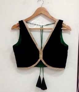 เสื้อส่าหรีสำเร็จรูปผ้ากำมะหยี่แบบไม่มีแขน สไตล์ปักลายทางสุดเก๋ ขนาดสั่งตัดได้ สำหรับสุภาพสตรีและเด็กผู้หญิง - Product Image 4