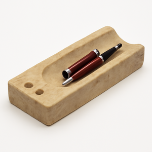 Bandeja sofisticada de mármol blanco para bolígrafos con dos portalápices Organizador de escritorio elegante para herramientas de escritura y almacenamiento de oficina - Product Image 2