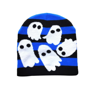 Gorro de punto Jacquard con logotipo bordado personalizado al por mayor con diseño sin puños en relieve para viajar para damas y hombres - Product Image 4