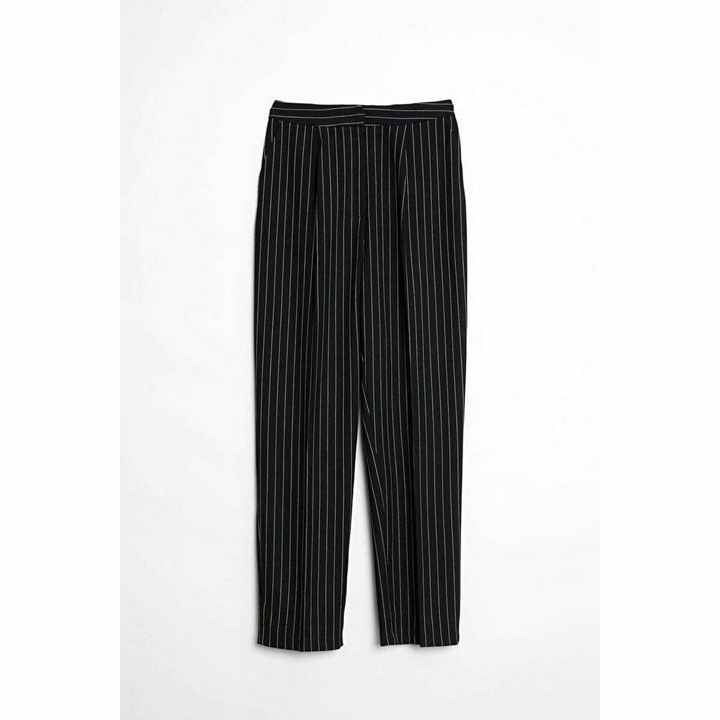 HOPE WAISTED PENIS DETAIL STRIPED FIT TROUSERS BLACK