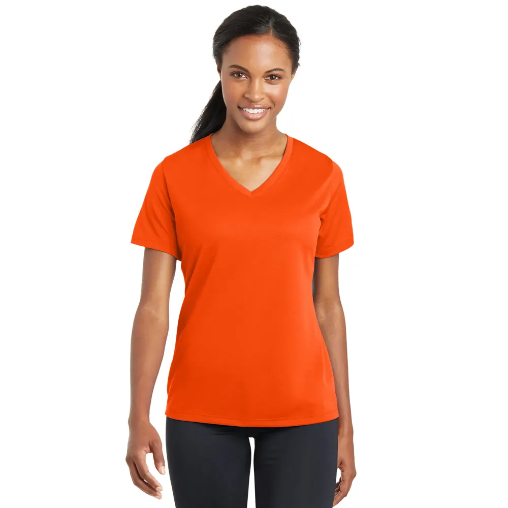 RacerMesh เสื้อยืดคอวีแขนสั้นดูดซับความชื้น,สำหรับผู้หญิงสีส้มนีออน