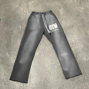 Streetwear Customized Logo Patchwork <b>Joggers</b> Stacked <b>White</b> Color Sweat Pants 100% Cotton Terry Flare Sweatpants - Product Image 4