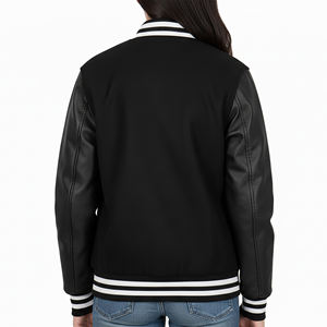 Veste universitaire en cuir de qualité supérieure, grande taille, poids lourd, pour femmes, avec logo brodé personnalisé, style hip-hop. - Product Image 3