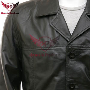 เสื้อแจ็คเก็ตรีฟเฟอร์หนังสีดําสําหรับผู้ชาย - สไตล์คลาสสิกพร้อมปุ่มด้านหน้า, กระเป๋าสะโพกแทรก, และด้านหลังธรรมดา - พอดีมาตรฐานสําหรับฤดูหนาว - Product Image 2