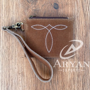 Women's Fashion Luxury Boot Stitch Suede Leather Wristlet Coin Purse Western Genuine Leather <b>Card</b> Holder Mini Keychain <b>Wallets</b> - Product Image 1
