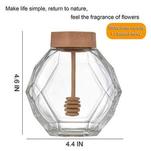 Hexagon Shape <b>Glass</b> Honey Storage <b>Container</b> Modern Detachable Sealed Jar Wooden Dipper Cork <b>Lid</b> <b>for</b> Honey Syrup Jam Packaging - Product Image 5