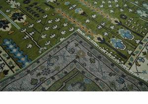 Tapis artisanal indien noué à la main 8x10, 9x12, 10x14 pieds. Vert royal et ivoire. Style turc traditionnel. Tapis en laine motif arbre de vie. - Product Image 6