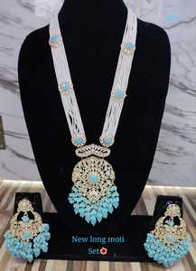 Trditional Modieuze Indiase <span class=keywords><strong>Moti</strong></span> Parel Lange Mala Kundan Bezaaide Parel Druppel Lange Rani Har Met Oorbellen Set Voor Vrouwen En Meisje - Product Image 5
