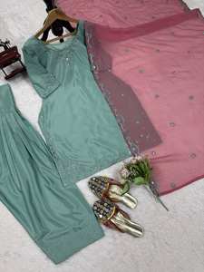 NOUVEAU TROIS PIÈCES TENDANCE PRÊT À PORTER PANTALON KURTA AVEC BLOUSE TUBE - Product Image 6