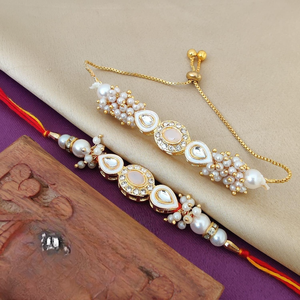 Beautiful Premium Quality Kundan Bhaiya Bhabhi Rakhi Combo Kundan Rakhi For Rakshabandhan Indian Traditional Pearl Rakhi Combo - Product Image 4