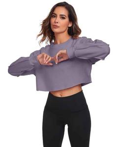 เสื้อสเวตเชิ้ตเทอร์รี่คุณภาพสูงสำหรับผู้หญิง ผ้าฝ้ายผสมสแปนเด็กซ์ คอกลม สกรีนโลโก้ได้ สีม่วง แฟชั่น Y2K สำหรับฤดูหนาว - Product Image 5