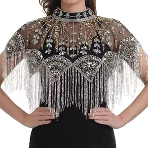 <strong>Beaded</strong> and Sequined Burlesque Cape <strong>Beaded</strong> <strong>Fringe</strong> Hanging Down Fastens at the Neck Beautiful Festive Clothes Festival Capes - Product Image 1
