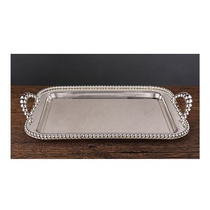 Metal Silver Border Embossed Design Decorative Tray Silver Oval Serving Drink Tray Hotel & Restaurant Tabletop Decoration - Product Image 6