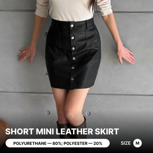 Jupe crayon noire en cuir mini, boutonnée devant, taille haute, pour femme, décontractée, automne - Product Image 1