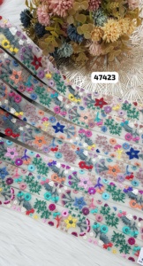 ผ้าตาข่ายโปร่งบางสีขาวกว้าง1.5นิ้วงานปักลายดอกไม้ดีไซน์พื้นเมืองสำหรับเสื้อผ้า - Product Image 3