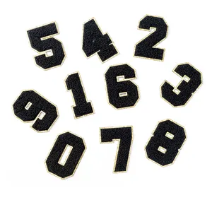 Custom Self Adhesive Chenille Number Patches Iron On Number Patches 0-9 Glitter Iron On Large Number Stickers Chenille Patches