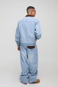 Chaqueta de mezclilla personalizada OEM con cremallera y cuello superior para hombre, chaqueta vaquera informal de manga larga con Cuello medio lavado, alta calidad - Product Image 4