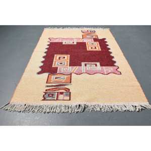 Alfombra Turca Vintage de 2.9x3.9 pies, Alfombra Pequeña de Lana con Diseño de Patchwork Beige - Product Image 2